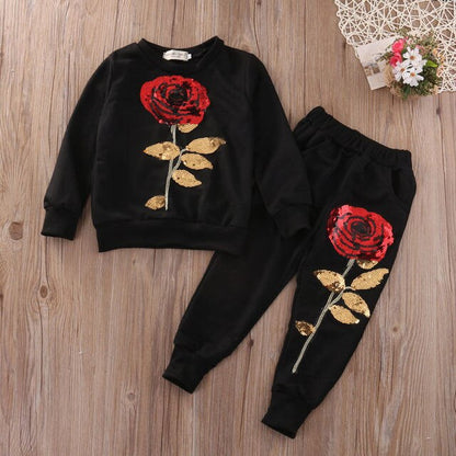 Fashion Girls Kids Rose Flower Outfits